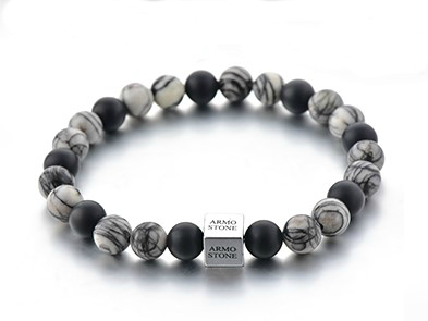 Herrenarmband Grauer Labradorit & Onyx-Steine