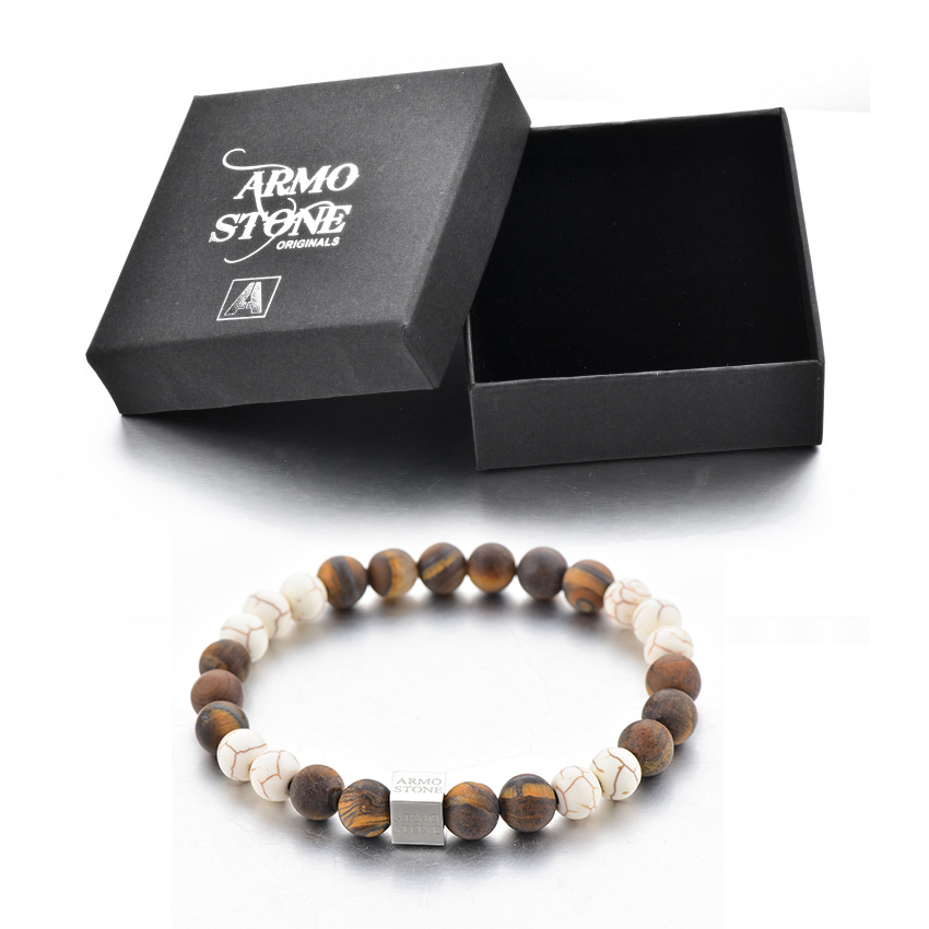 Alternative view of Herrenarmband Mattes Tigerauge- & Howlith-Steine