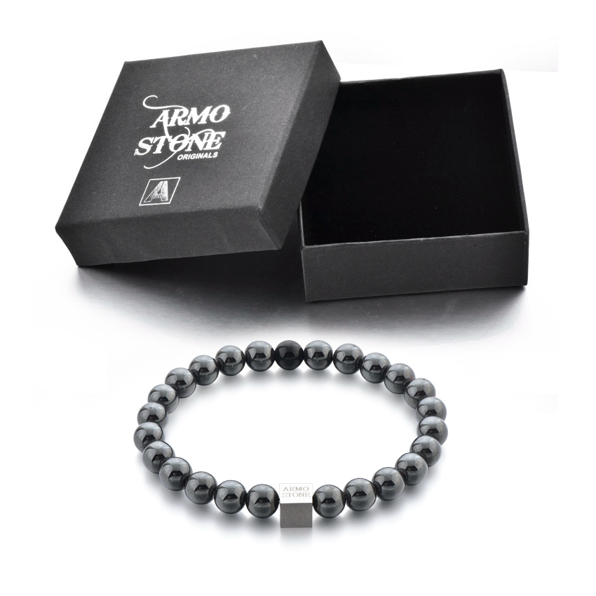 Alternative view of Herrenarmband Hämatit- & einzelner Onyx-Stein