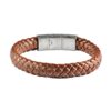 Herrenarmband Braunes flaches, geflochtenes Leder und geflochtener Edelstahldraht