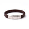 Herrenarmband Flaches, dunkelbraunes, geflochtenes Leder kombiniert mit Stahl in antikem Silber.