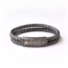 Herrenarmband Doppelgeflochtenes graues Leder und antikes Stahlfinish