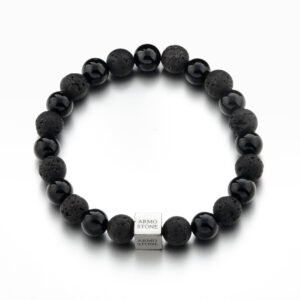 Herrenarmband Schwarze Lava- und polierte Onyxsteine
