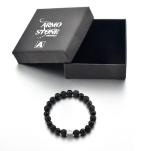 Alternative view of Herrenarmband Schwarze Lava- und polierte Onyxsteine