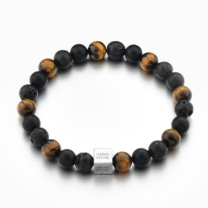 Herrenarmband Schwarzer Lavastein, Matt-Onyx und Tigerauge-Steine